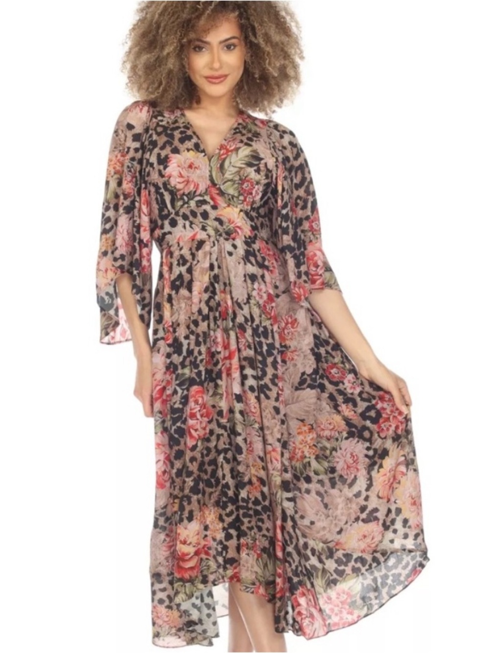 Johnny Was Floral & Leopard Melissa Midi Dress